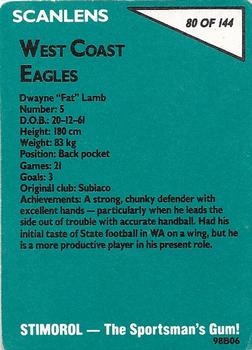 1988 Scanlens VFL #80 Dwayne Lamb Back